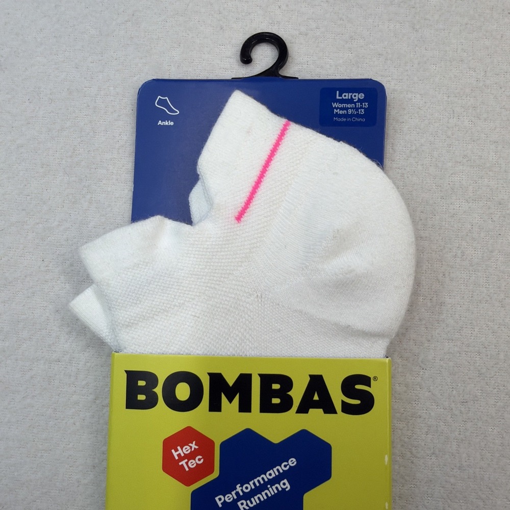New Bombas Hex Tec Performance Running Ankle Socks Large 9.5-13 Green White New